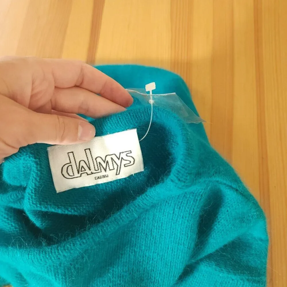 Vintage Dalmys Angora Lambswool Sweater, Teal Lightly Cropped, Classic S - Picture 5 of 8